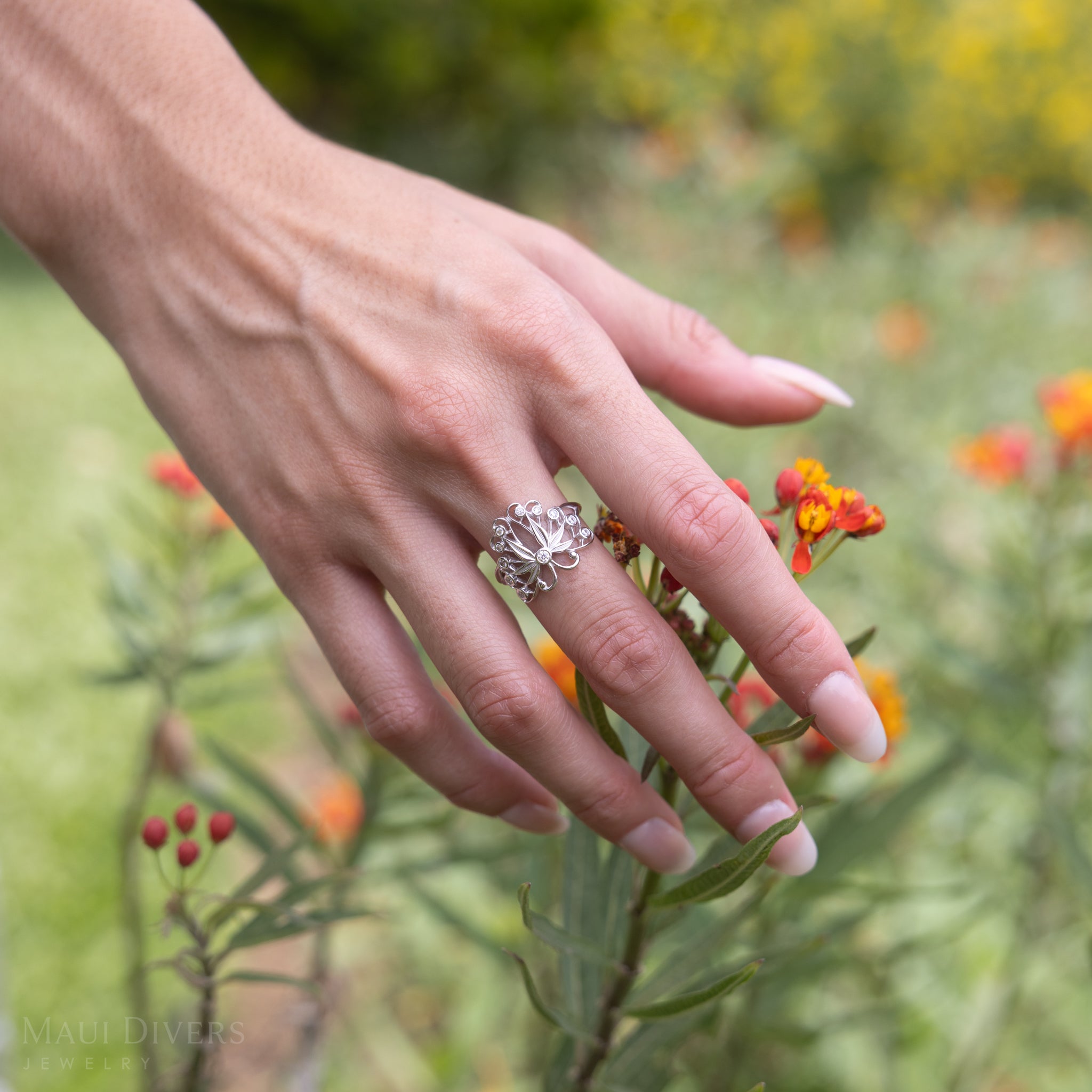 Pulelehua (Butterfly) Ring in Sterling Silver with Cubic Ziconia - 9-10mm