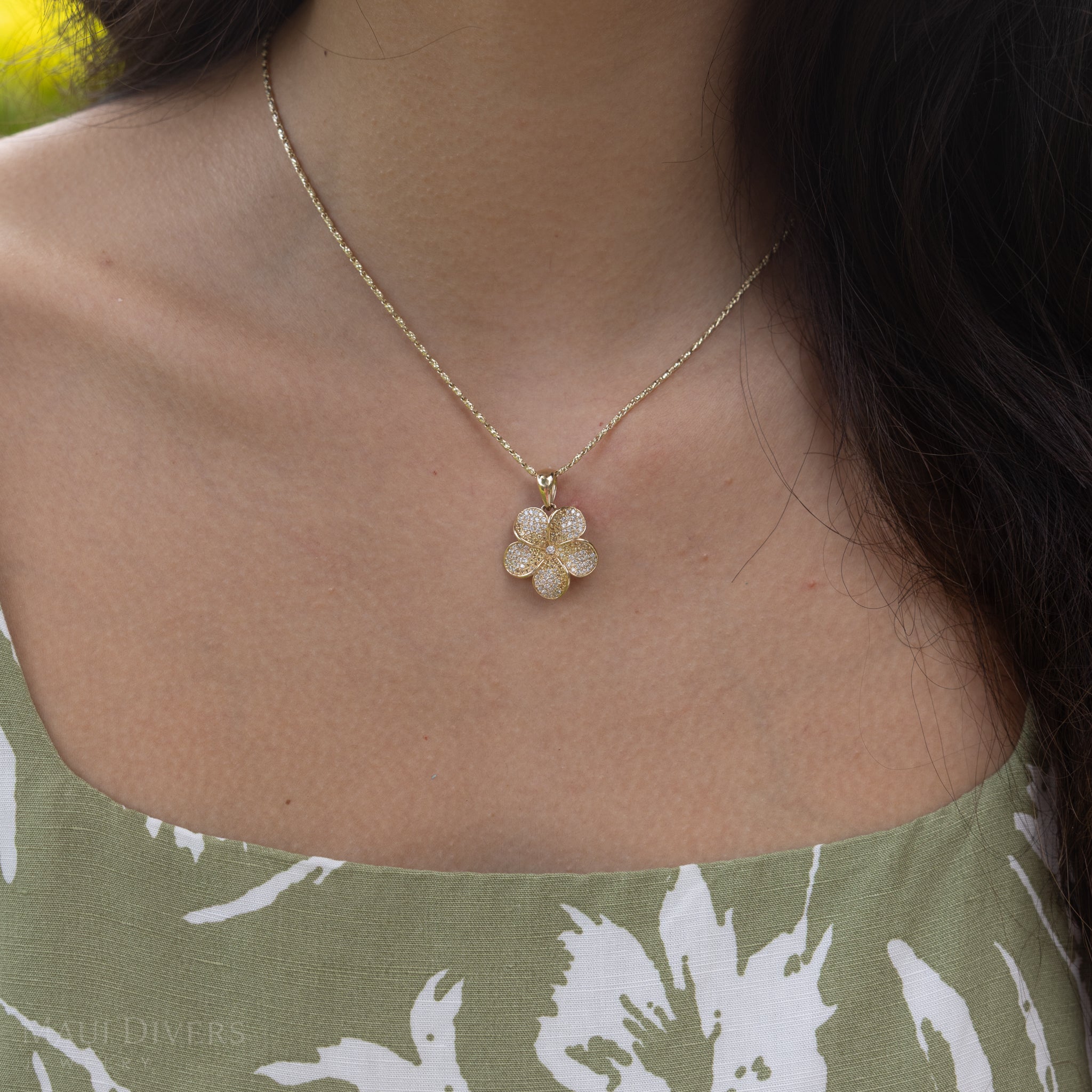 プルメリア イエローサファイア ダイヤモンド ゴールド ペンダント - 20mm