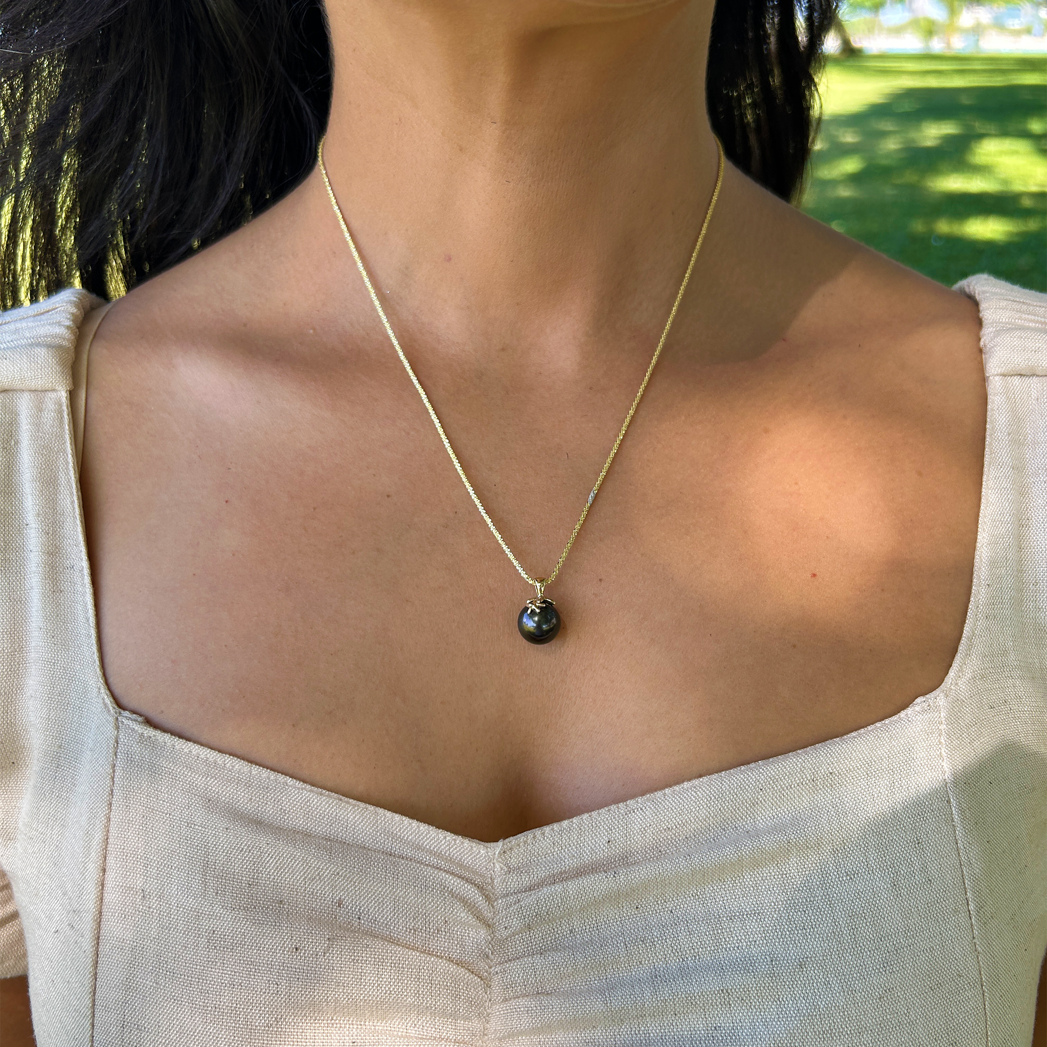 リーフ ヒトデ タヒチ黒真珠 ペンダント ゴールド 10-11mm