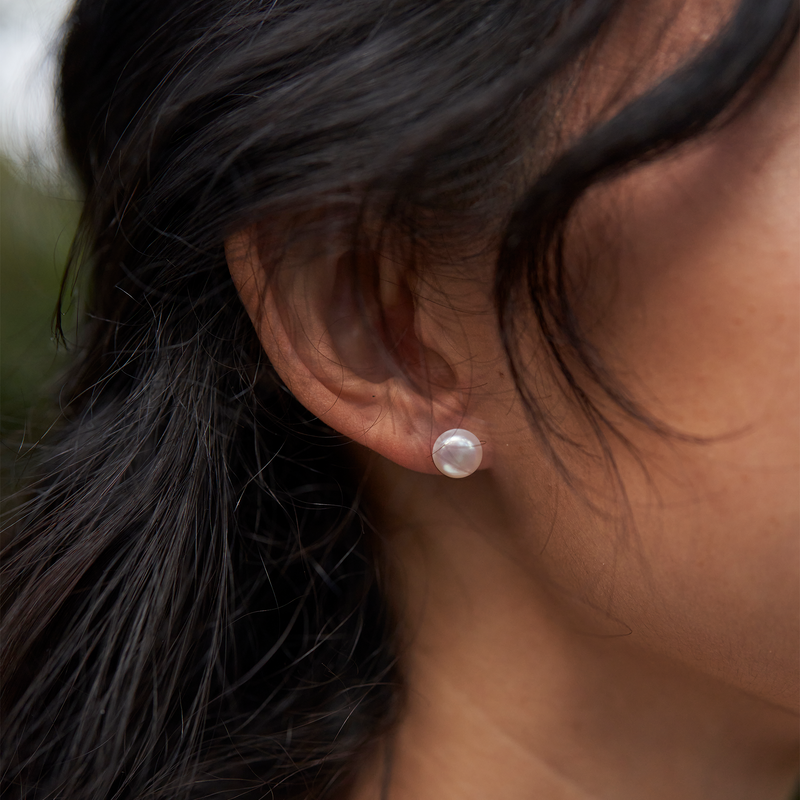 Button Freshwater Pearl Earrings in Gold - 8-9mm