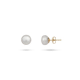 Button Freshwater Pearl Earrings in Gold - 8-9mm - White - Maui Divers Jewelry