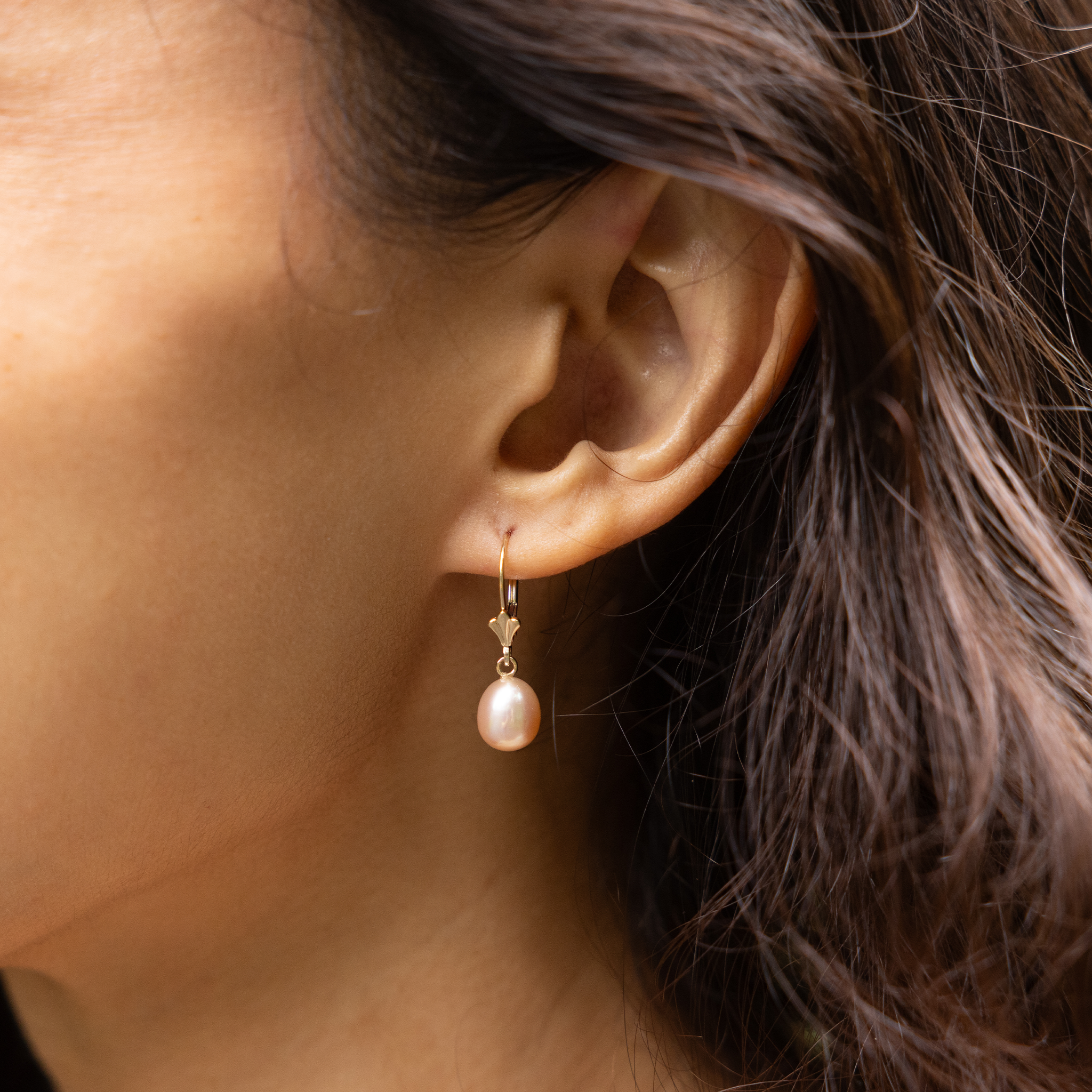 Boucles d'oreilles en eau douce en or - 7,5-8 mm