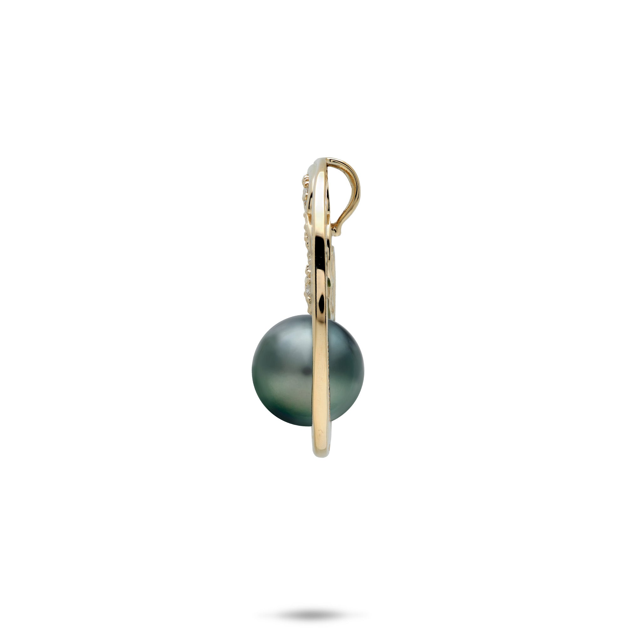 Nalu (Wave) Tahitian Black Pearl Pendant in Gold with Diamonds
