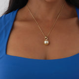 Pendente cardiaque perle d'or de mer du Sud en or avec diamants - 13-14 mm