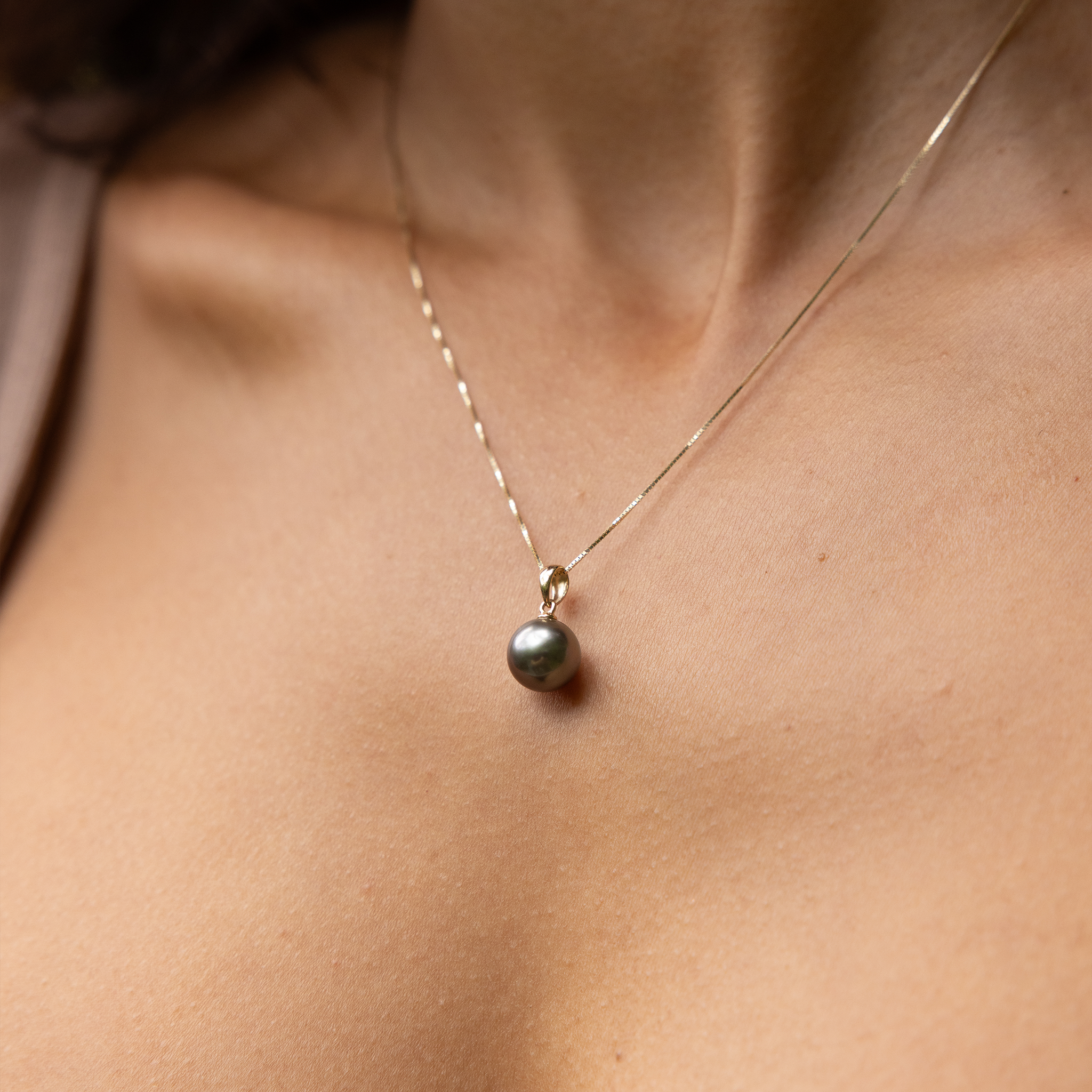 Pendente de perle noire tahitienne en or - 9-10 mm