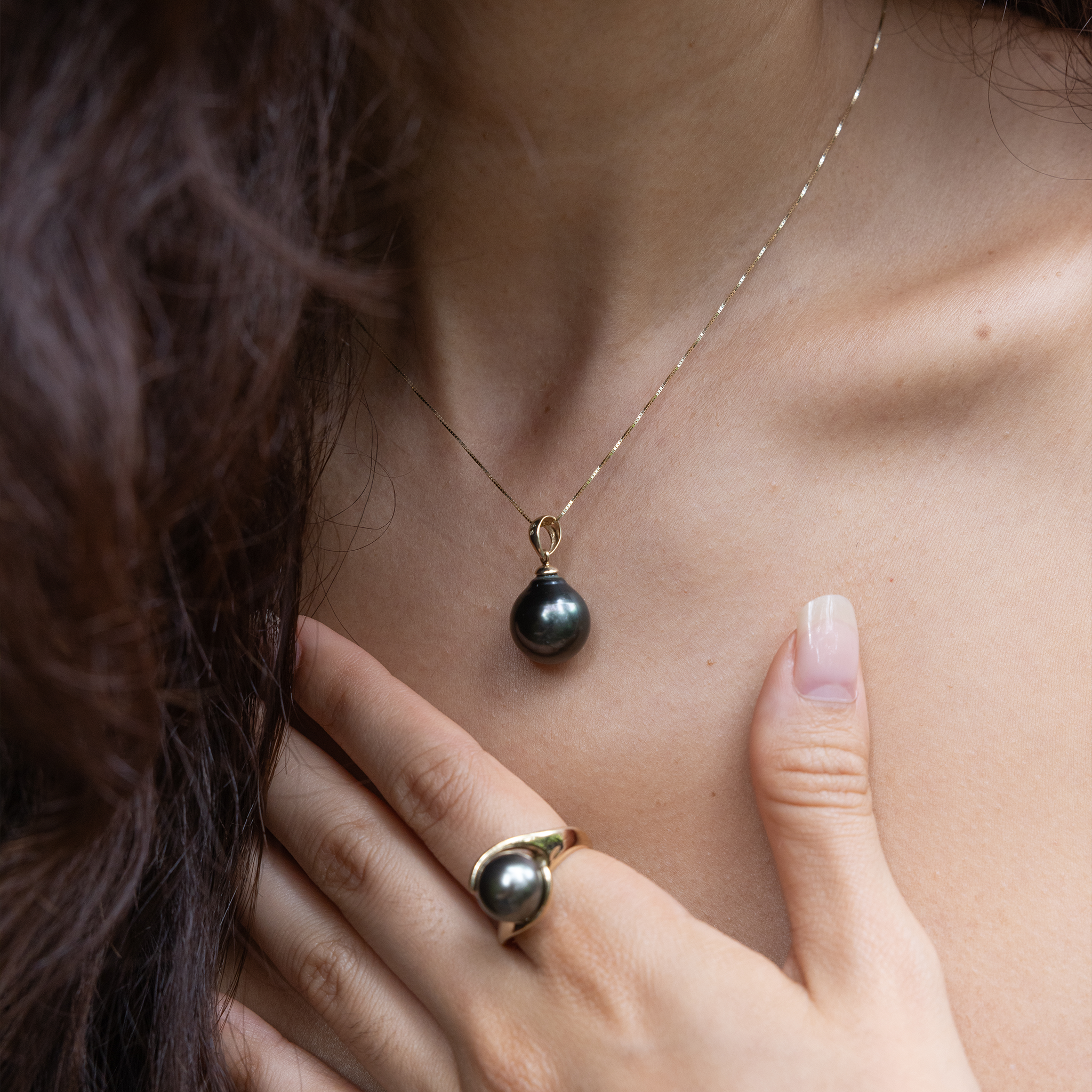 Pendente de perle noire tahitienne en or - 12-13 mm