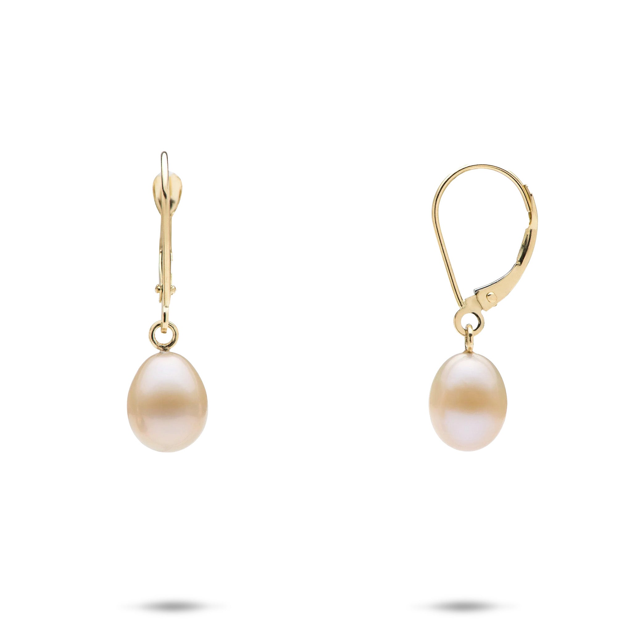 ビカクシダ P.Gold Pearl Freshwater Peach Pearl Leverback Earrings in Gold - 7-8mm