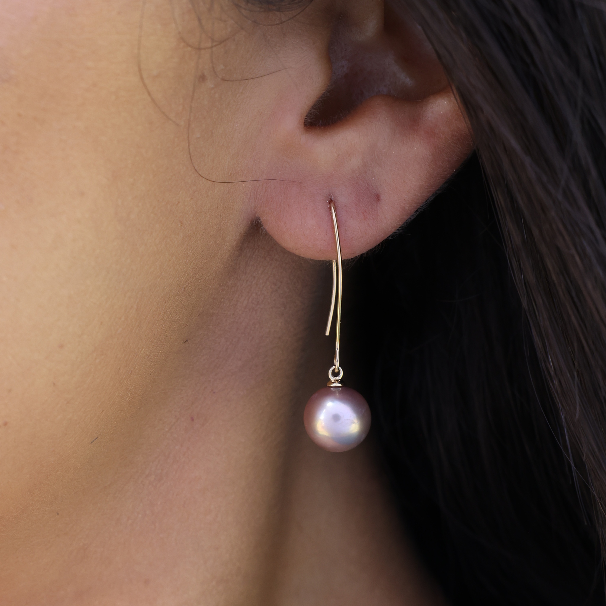 Boucles d'oreilles en perles d'eau douce lilas en or - 9-10 mm
