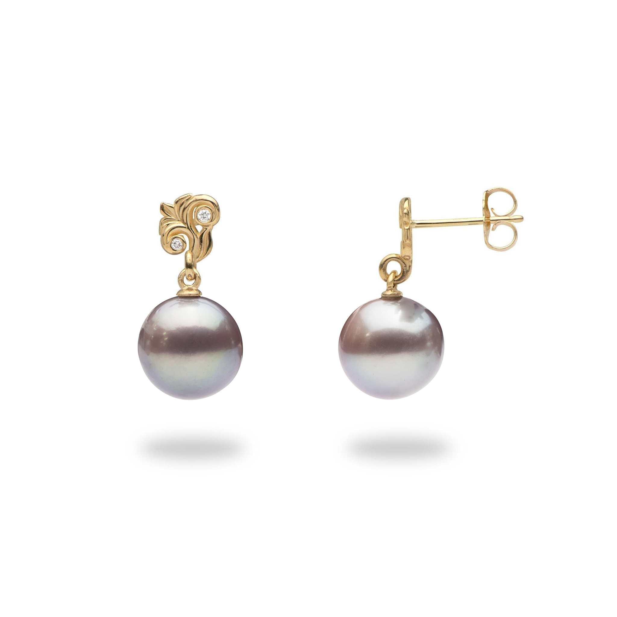Living Heirloom Freshwater Pearl Earrings in Gold with Diamonds - 10-11mm