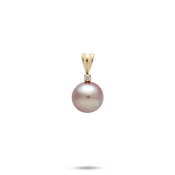 Freshwater Pearl Pendant in Gold with Diamond - 9-10mm