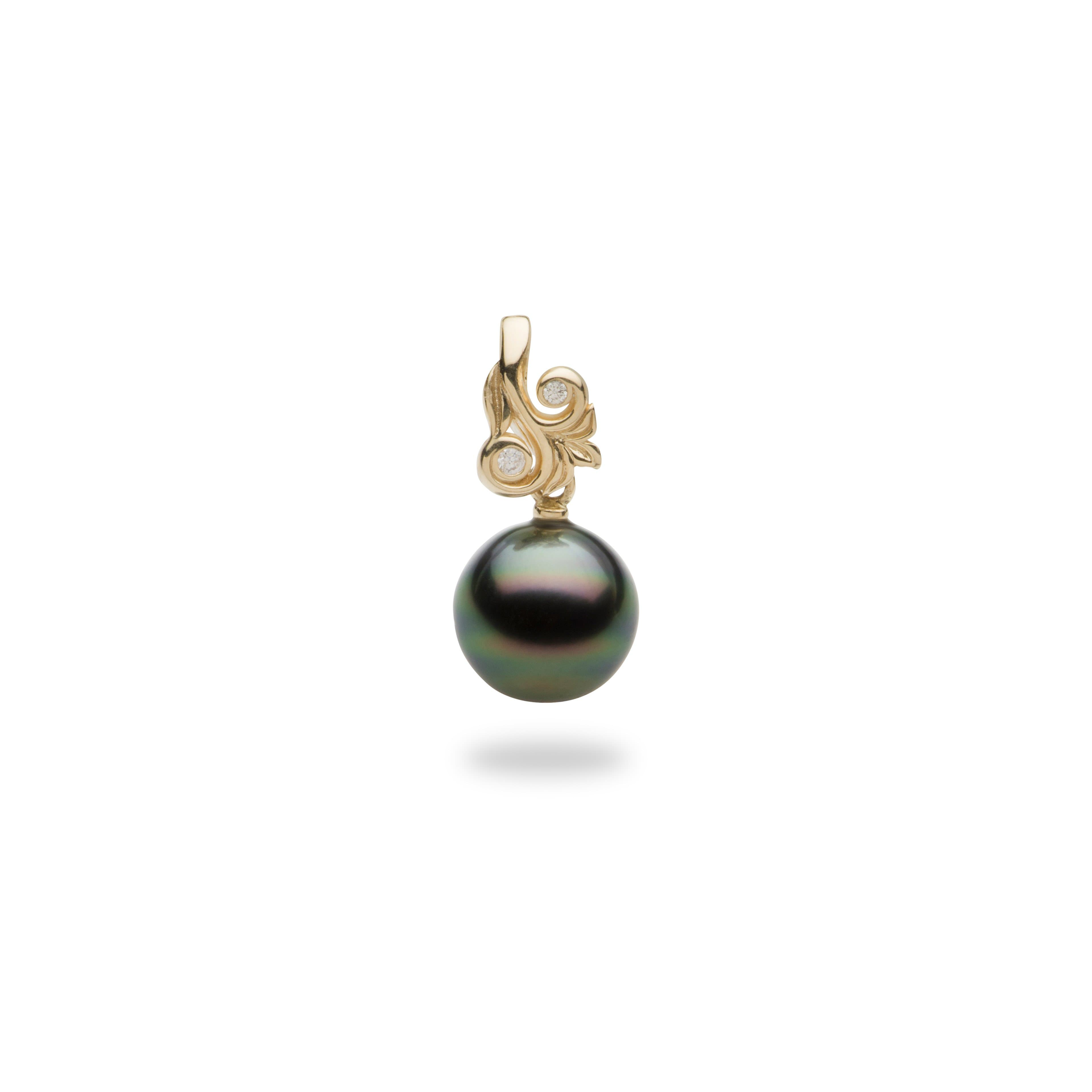 Living Heirloom Tahitian Black Pearl Pendant in Gold with Diamonds - 10-12mm