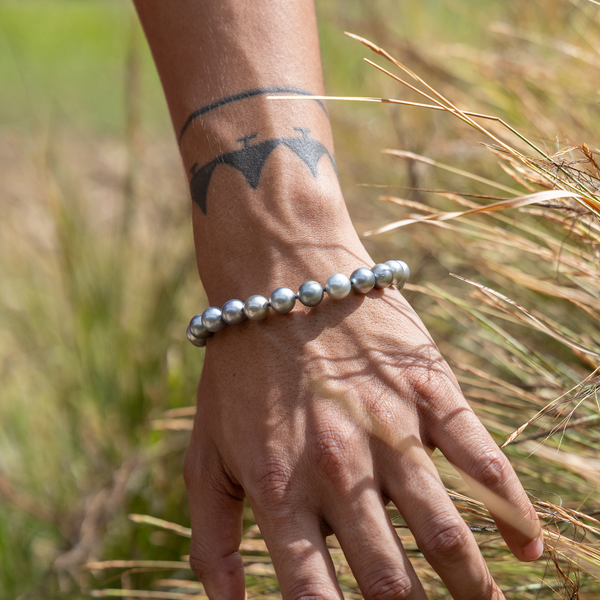 Bracelet de perles noir tahitien réglable en or - 9-10 mm - taille 7,5-9 "