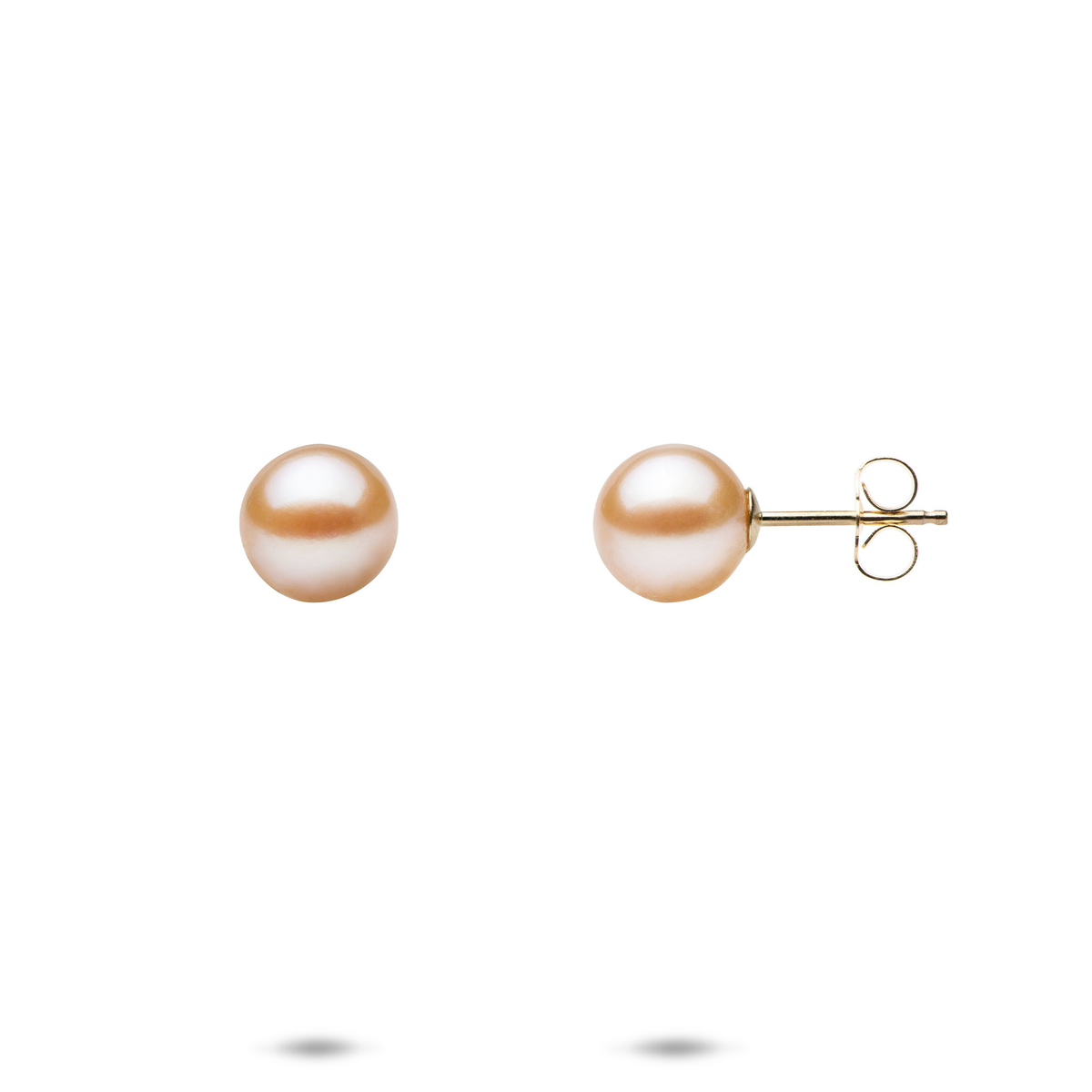 Freshwater Peach Pearl Stud Earrings in Gold