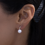 Boucles d'oreilles en perles Akoya avec diamants en or - 8 mm