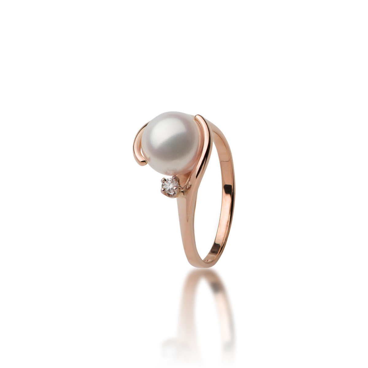 Akoya White Pearl Ring in Rose Gold with Diamonds