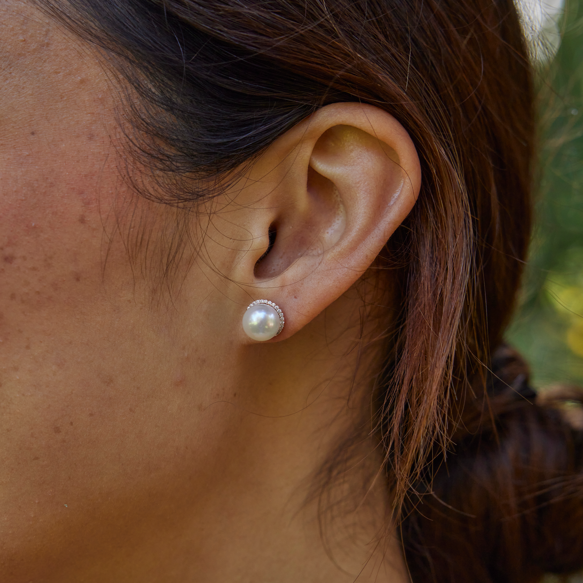 Boucles d'oreilles en perles Akoya avec diamants en or rose - 8 mm
