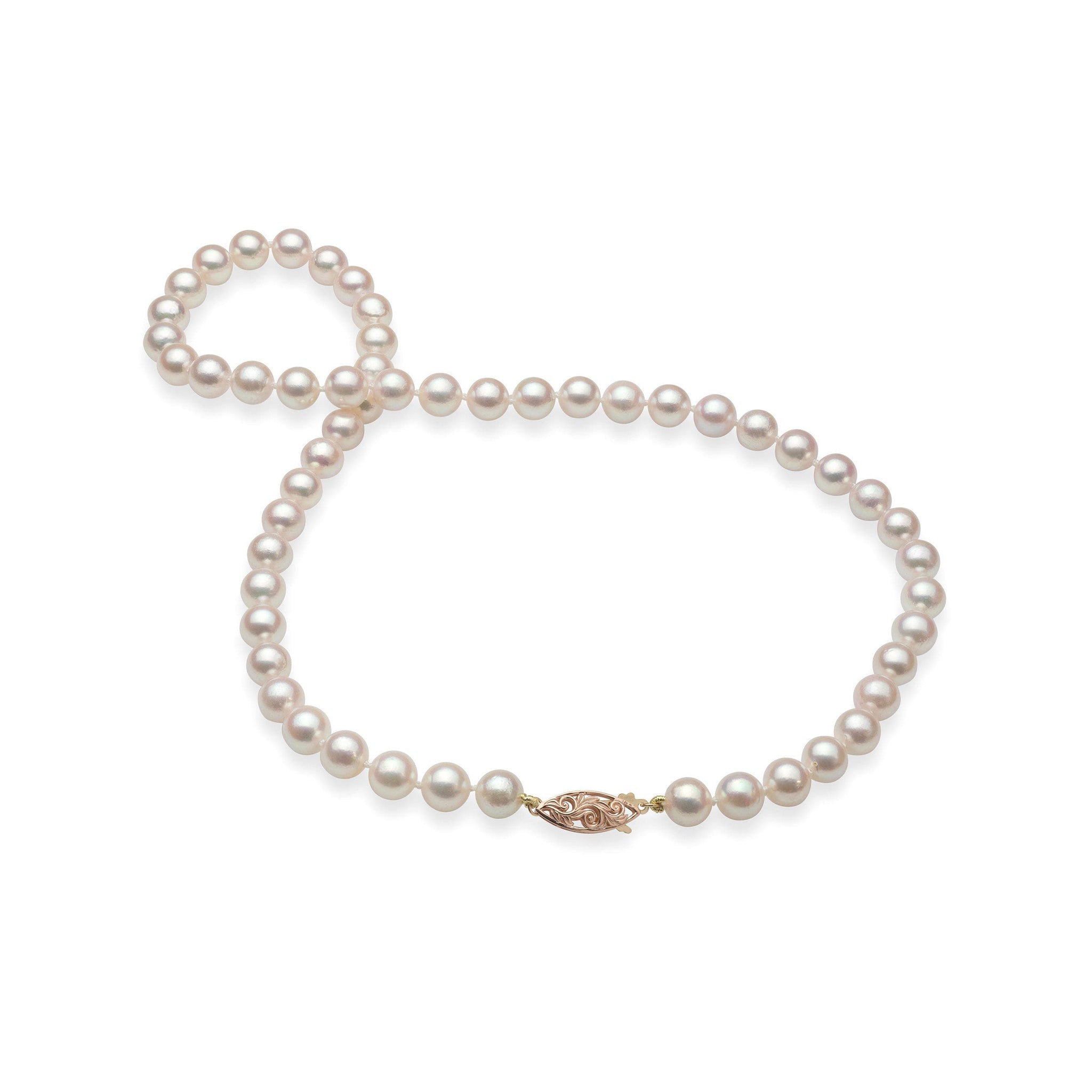 18-19" Akoya White Pearl Strand with Two Tone Gold Clasp - 7-8mm