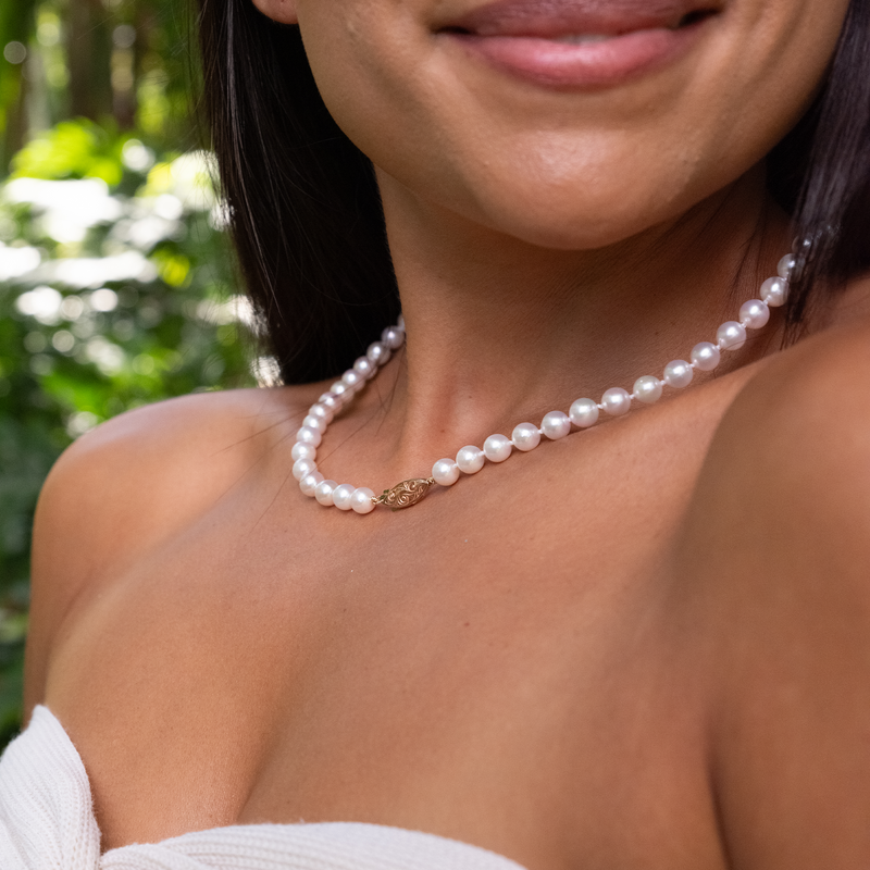18-19" Akoya Pearl Strand with Two Tone Gold Clasp - 7-8mm