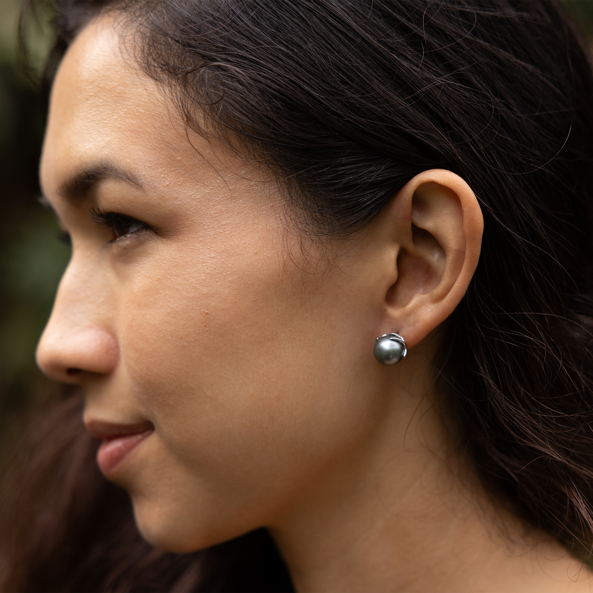 Héritage boucles d'oreilles noires tahitiennes en or blanc - 9-10 mm