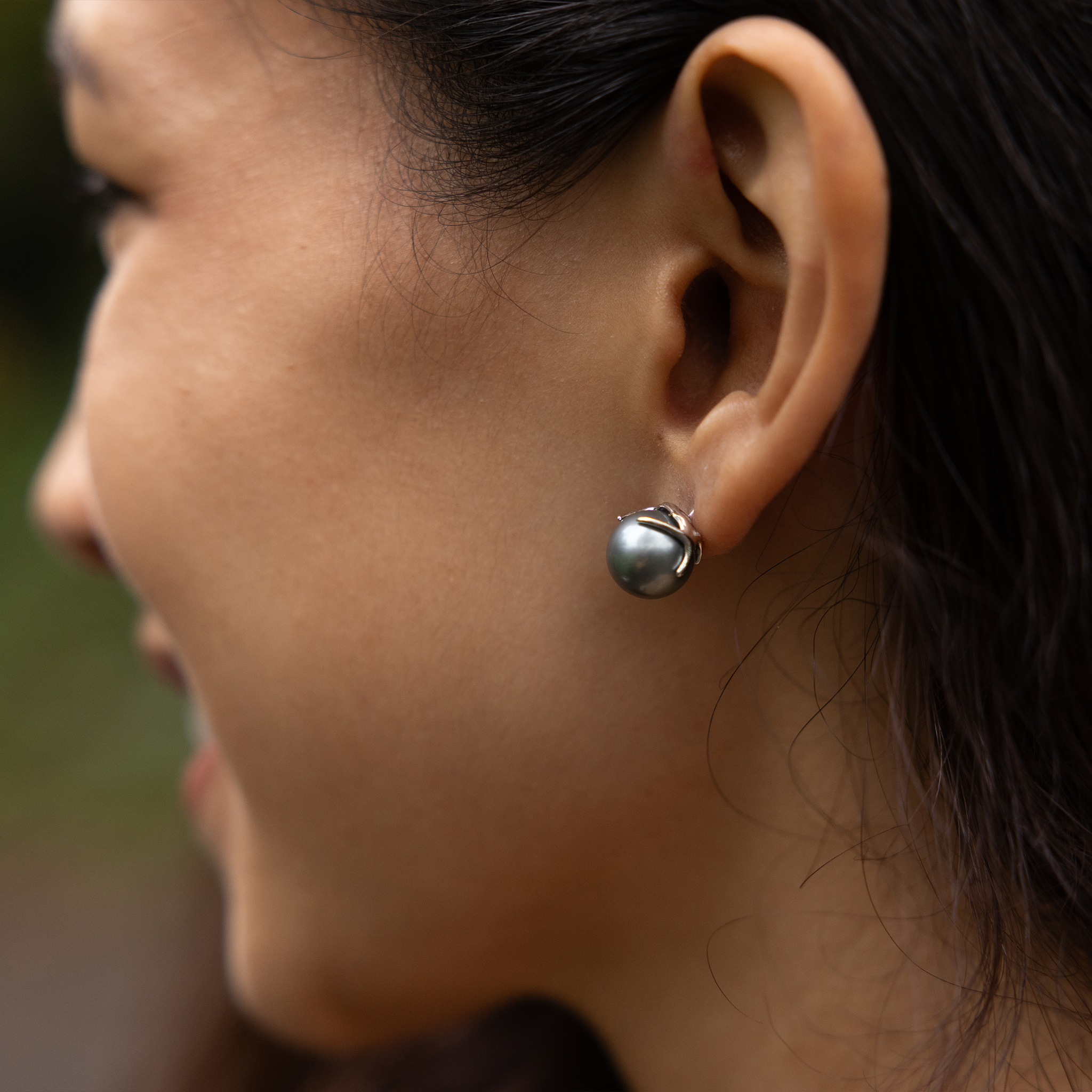Héritage boucles d'oreilles noires tahitiennes en or blanc - 9-10 mm