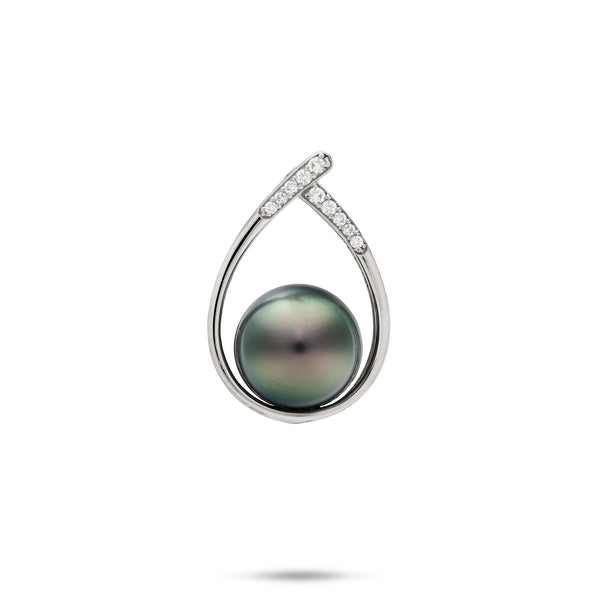 【Maui Divers Jewelry】タンザナイト 14K WG ネックレス Tahitian Black Pearl Teardrop Pendant in White Gold with Diamonds