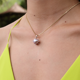 Protea Lilac Freshwater Pearl Pendant in Rose Gold with Diamonds - 11-12mm