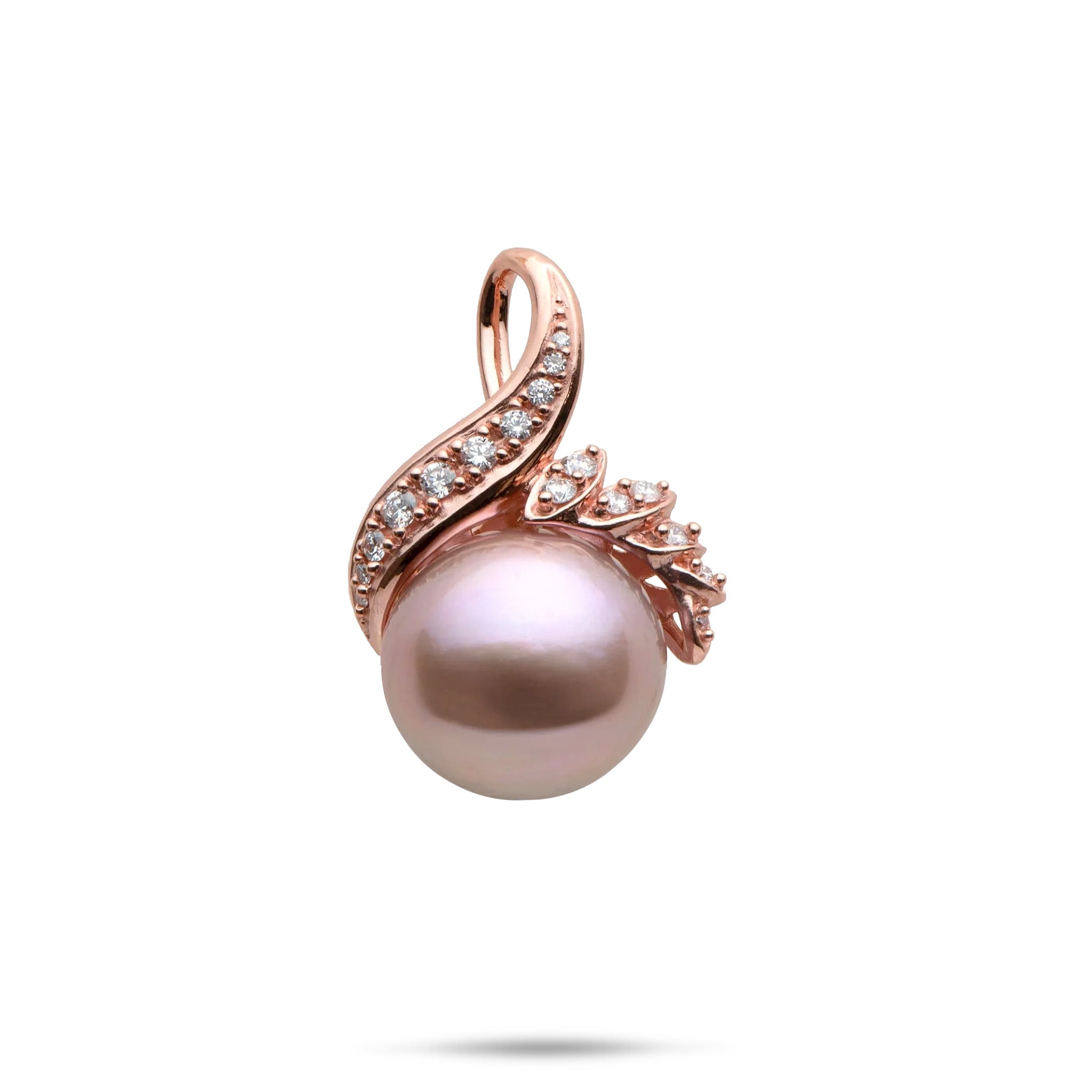 Lilac Freshwater Pearl Pendant in Rose Gold with Diamonds - 13-14mm