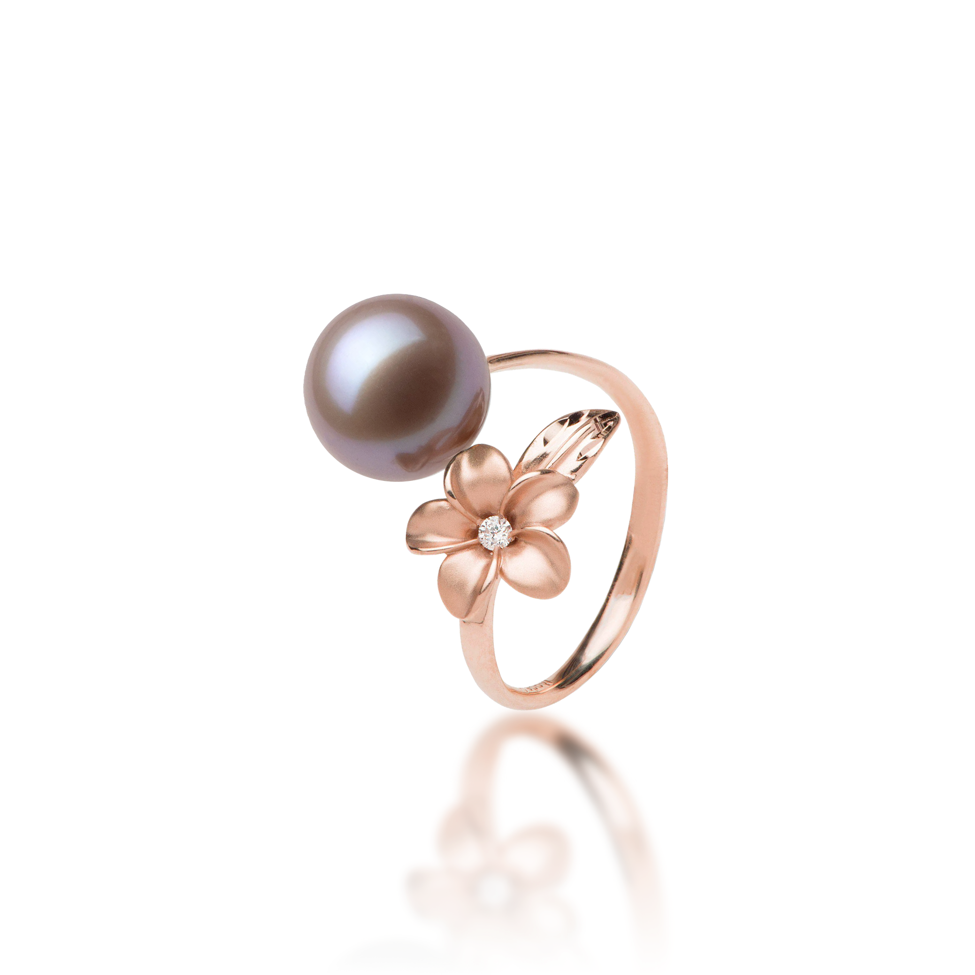 Plumeria Lilac Freshwater Pearl Ring in Rose Gold