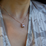 Plumeria Lilac Freshwater Pearl Pendant in Rose Gold - 9-10mm