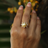 Bague de perle d'or de la mer du Sud Protea en or avec des diamants - 10-11 mm