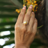Bague de perle d'or de la mer du Sud Protea en or avec des diamants - 10-11 mm