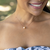 16-18" Adjustable Peach Freshwater Pearl Necklace in Rose Gold - 9-10mm
