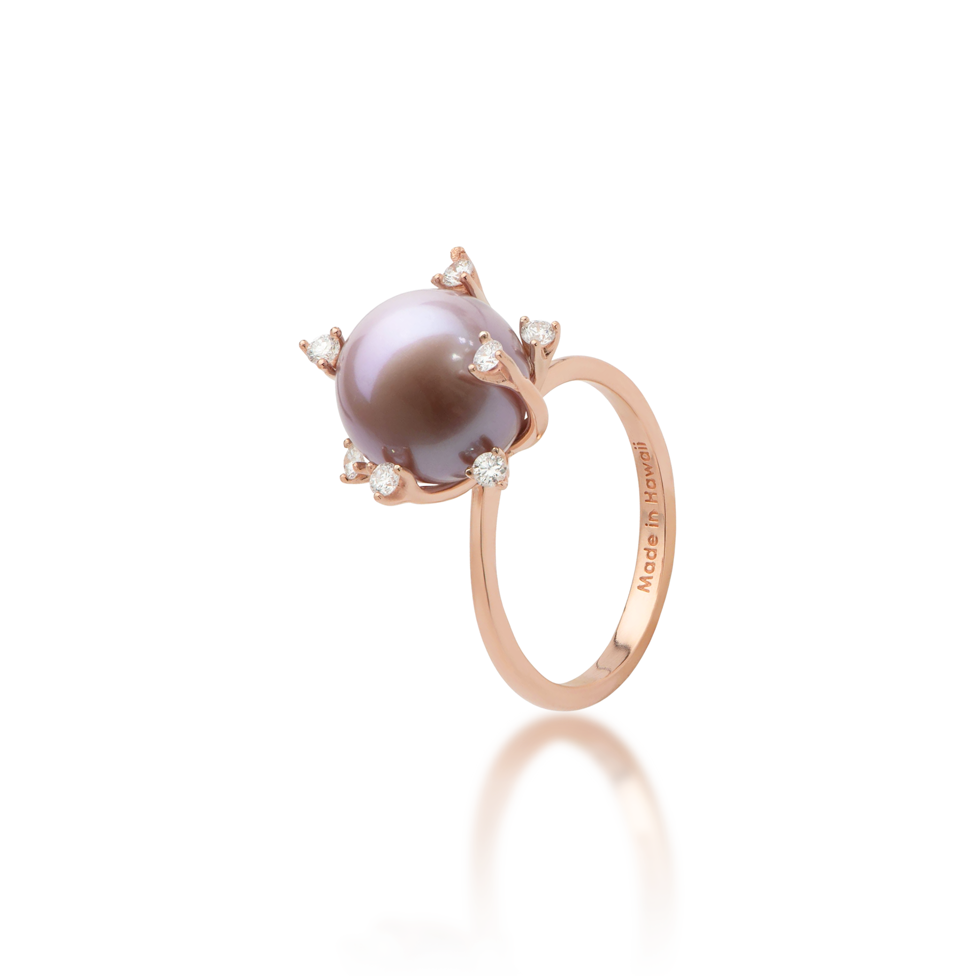 Protea Flower Freshwater Lilac Pearl Ring Rose Gold Diamonds