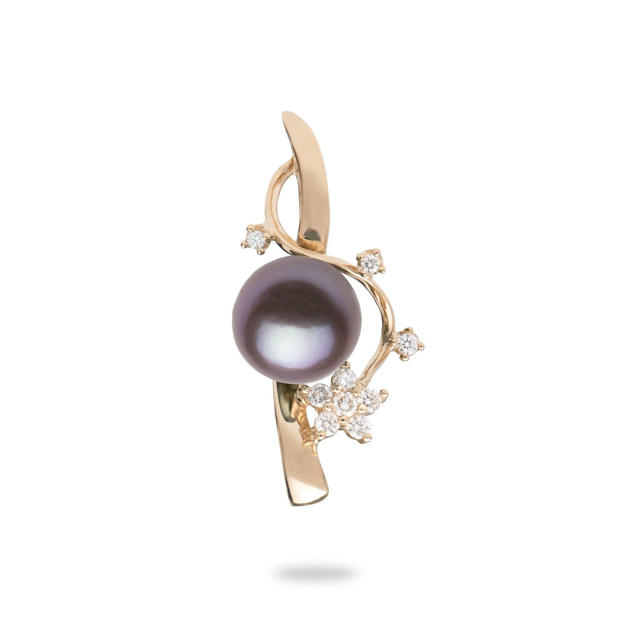 Plumeria Ultraviolet Freshwater Pearl Journey Pendant in Rose Gold with Diamonds - 10-11mm