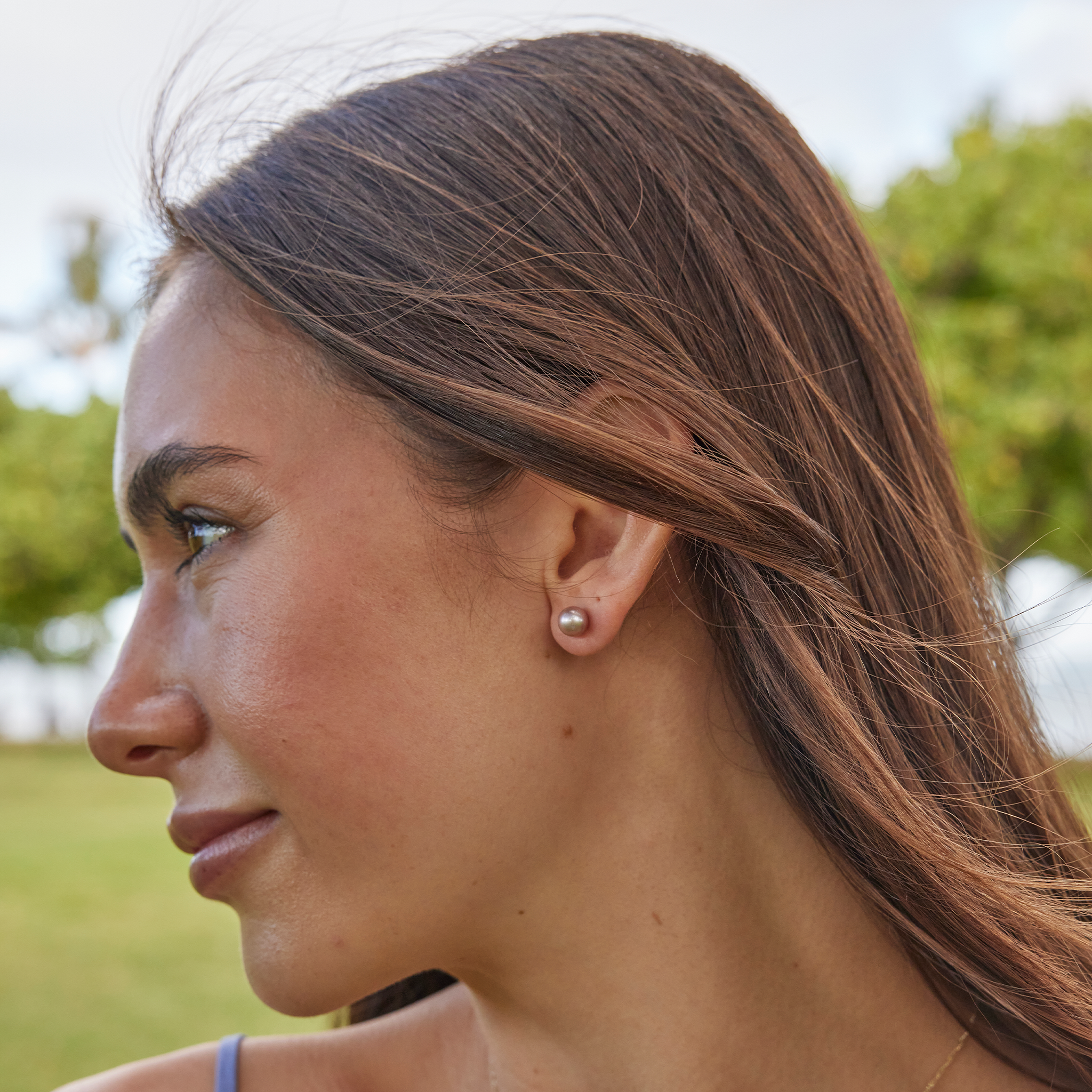 Lavendel-Süßwasserperlen-Ohrringe in Weißgold - 7-8 mm