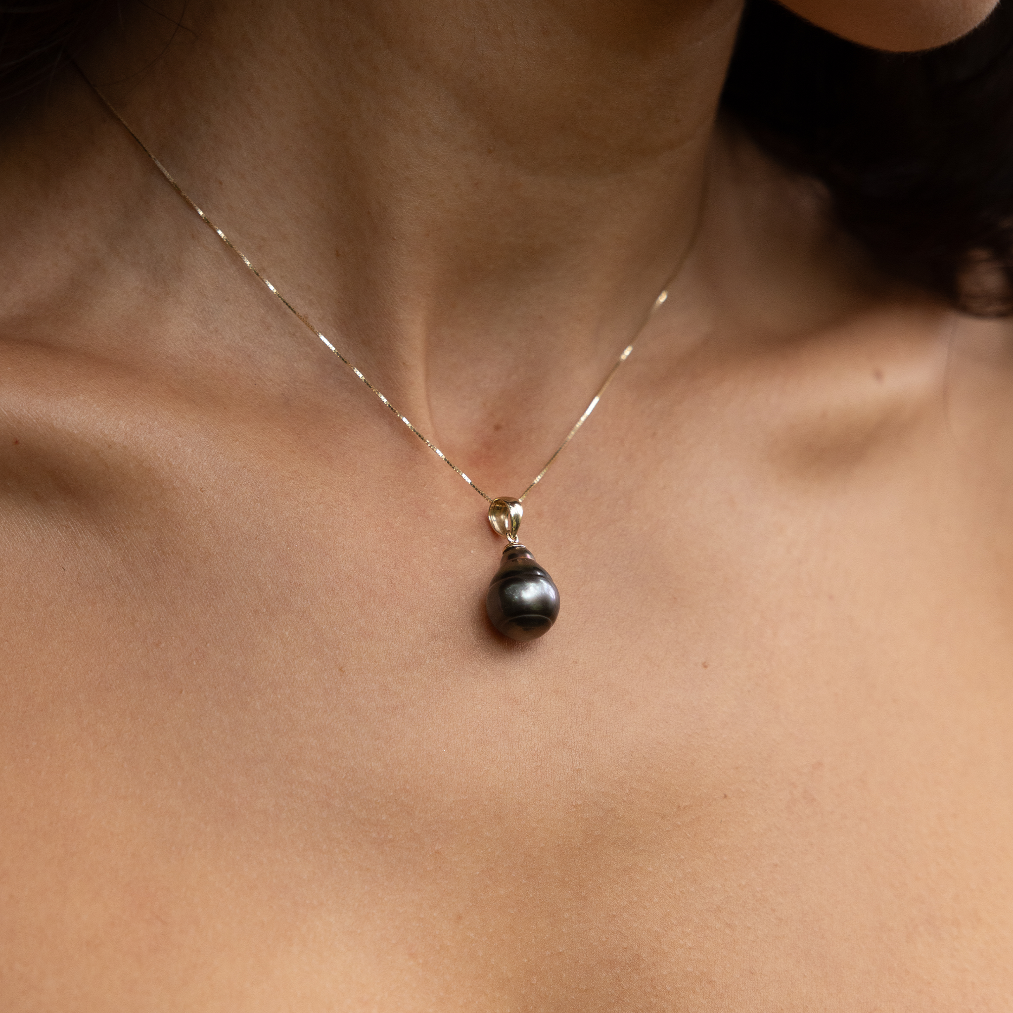 Pendente de perle noire tahitienne en or - 8-12 mm