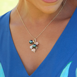 Pearls in Bloom Plumeria Tahitian Black Pearl Pendant in Tri Color Gold with Diamonds - 36mm
