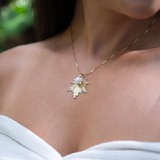 E hoʻāla akoya suspension de perles blancs en or avec des diamants - 27 mm
