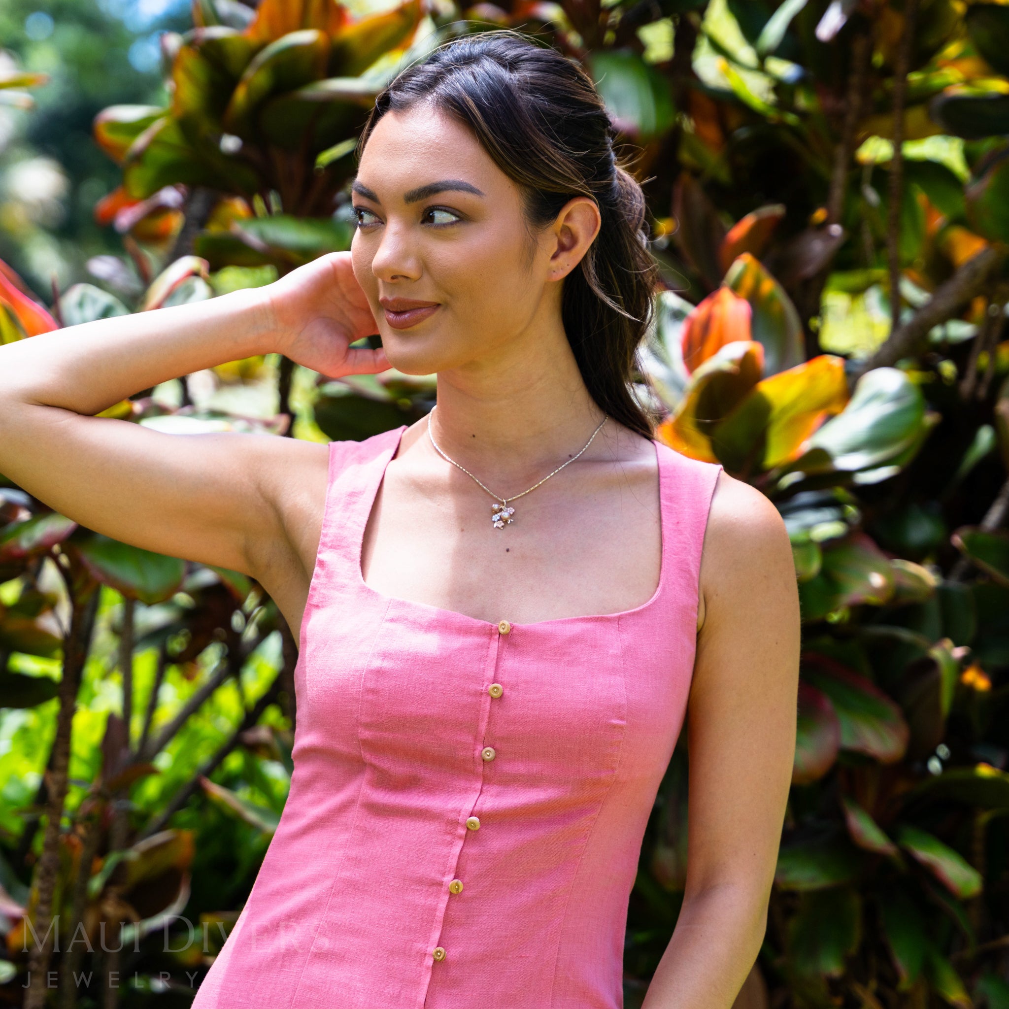 Pearls in Bloom Plumeria Freshwater Pearl Pendant in Tri Color Gold with Diamonds - 27mm