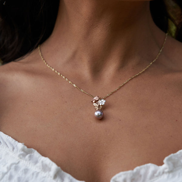 Pearls in Bloom Plumeria lavender pendentif de perles d'eau douce en or or couleur avec diamants