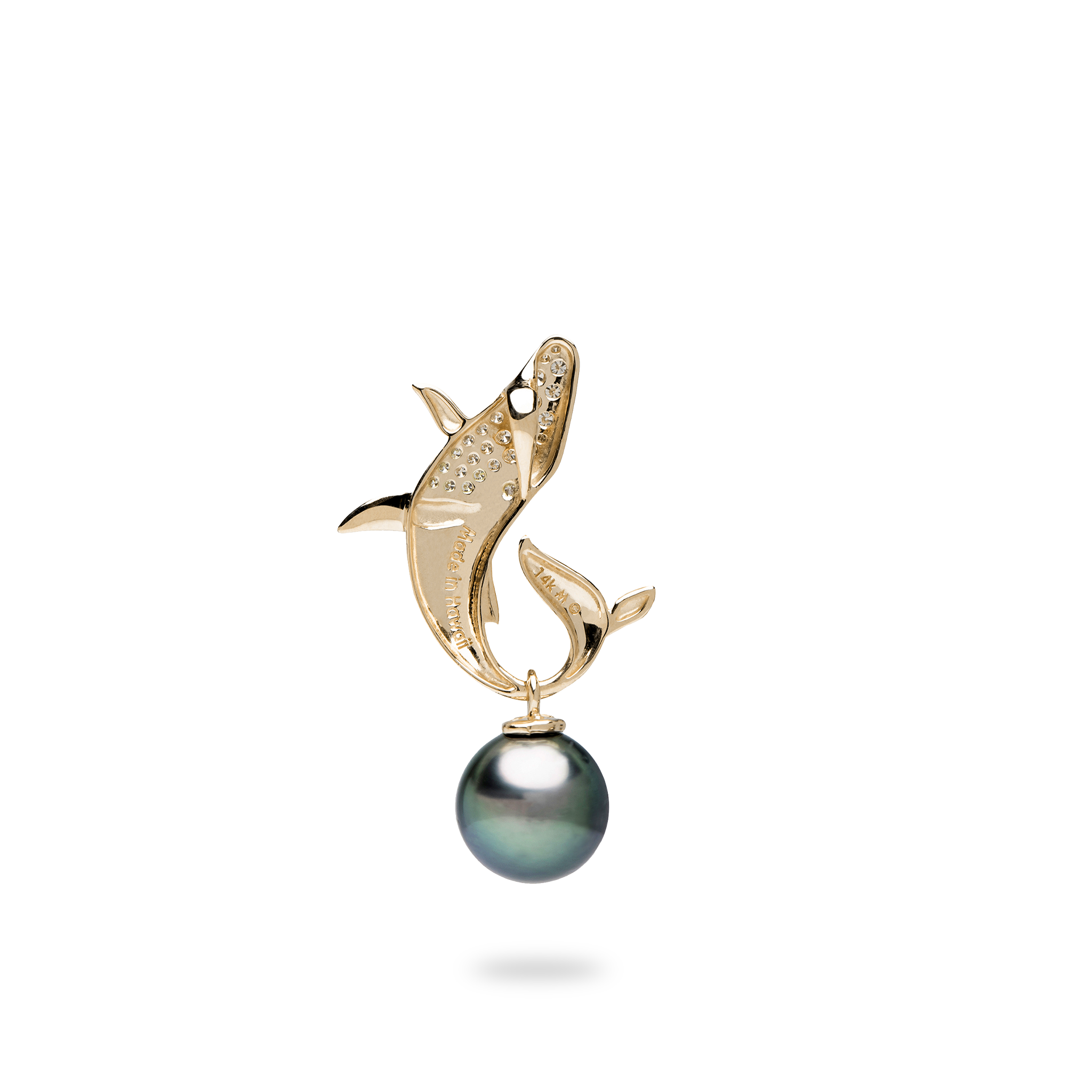 Ocean Dance Whale Tahitian Black Pearl Anhänger in Gold mit Diamanten - 9-10 mm