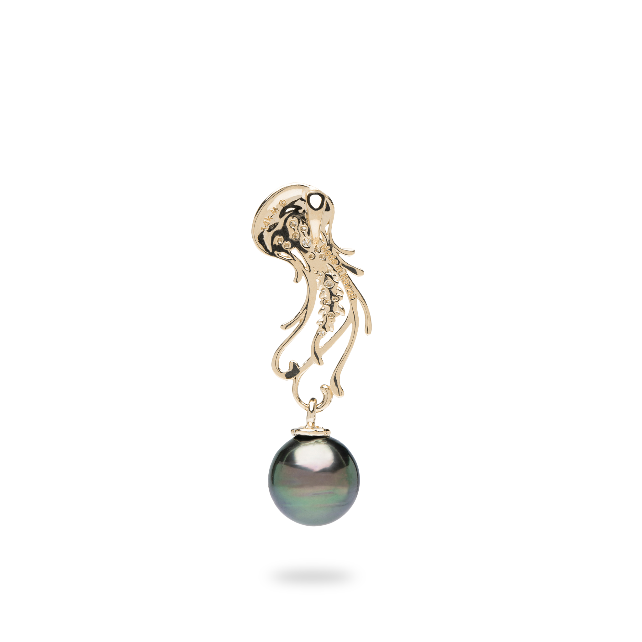Ocean Dance Jellyfish Tahitian Black Pearl Pendant in Gold with Diamonds - 9-10mm