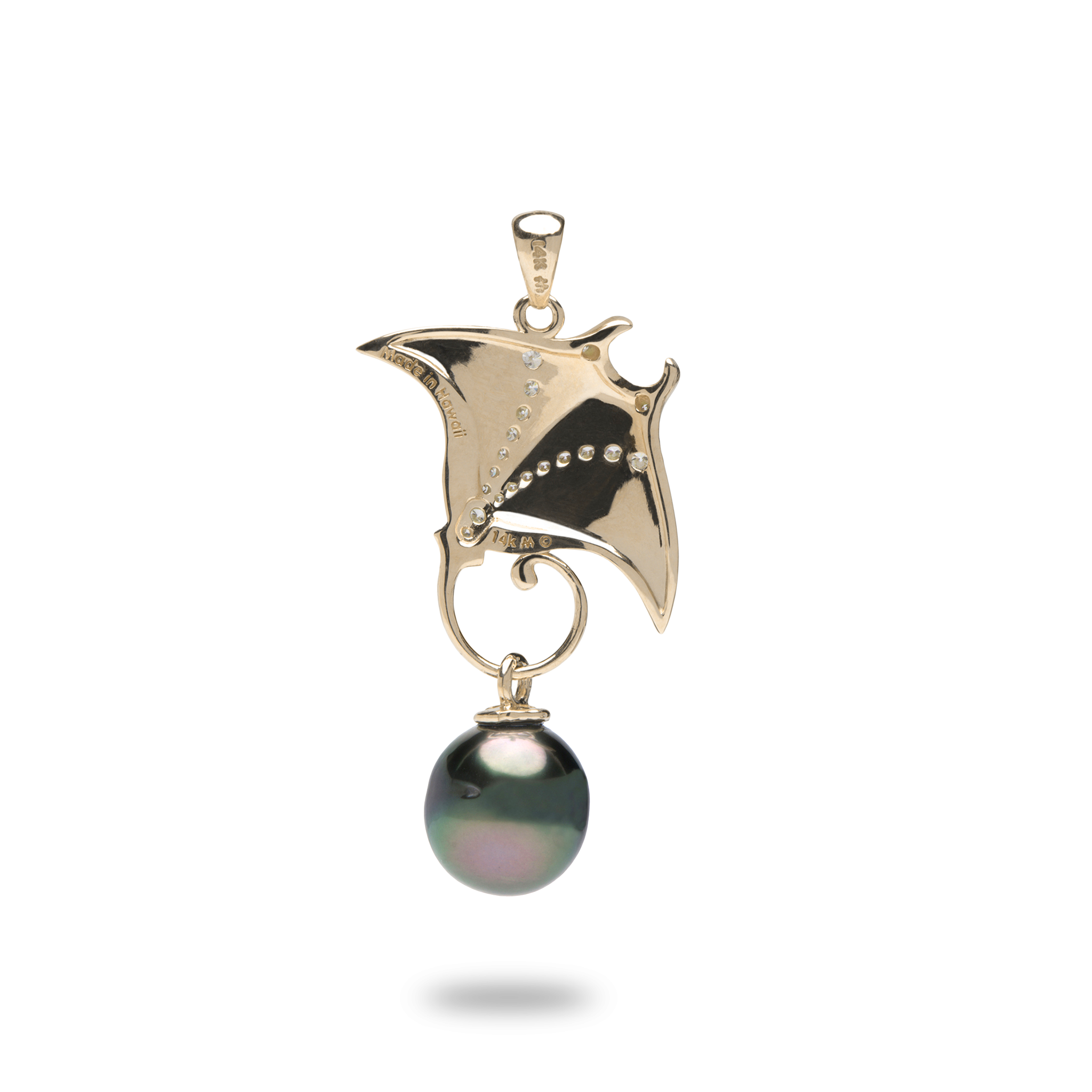 Ocean Dance Manta Ray Tahiti Black Pearl Anhänger in Gold mit Diamanten - 9-10 mm