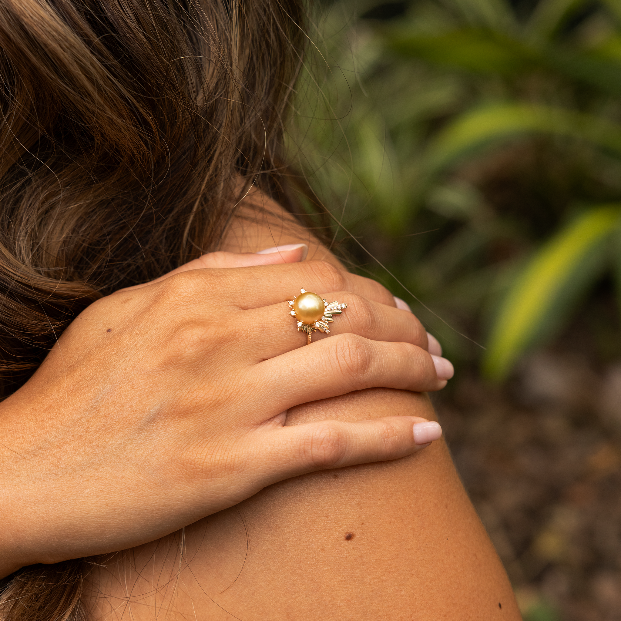 E Hoʻāla South Sea Gold Pearl Anneau en or avec des diamants - 21 mm