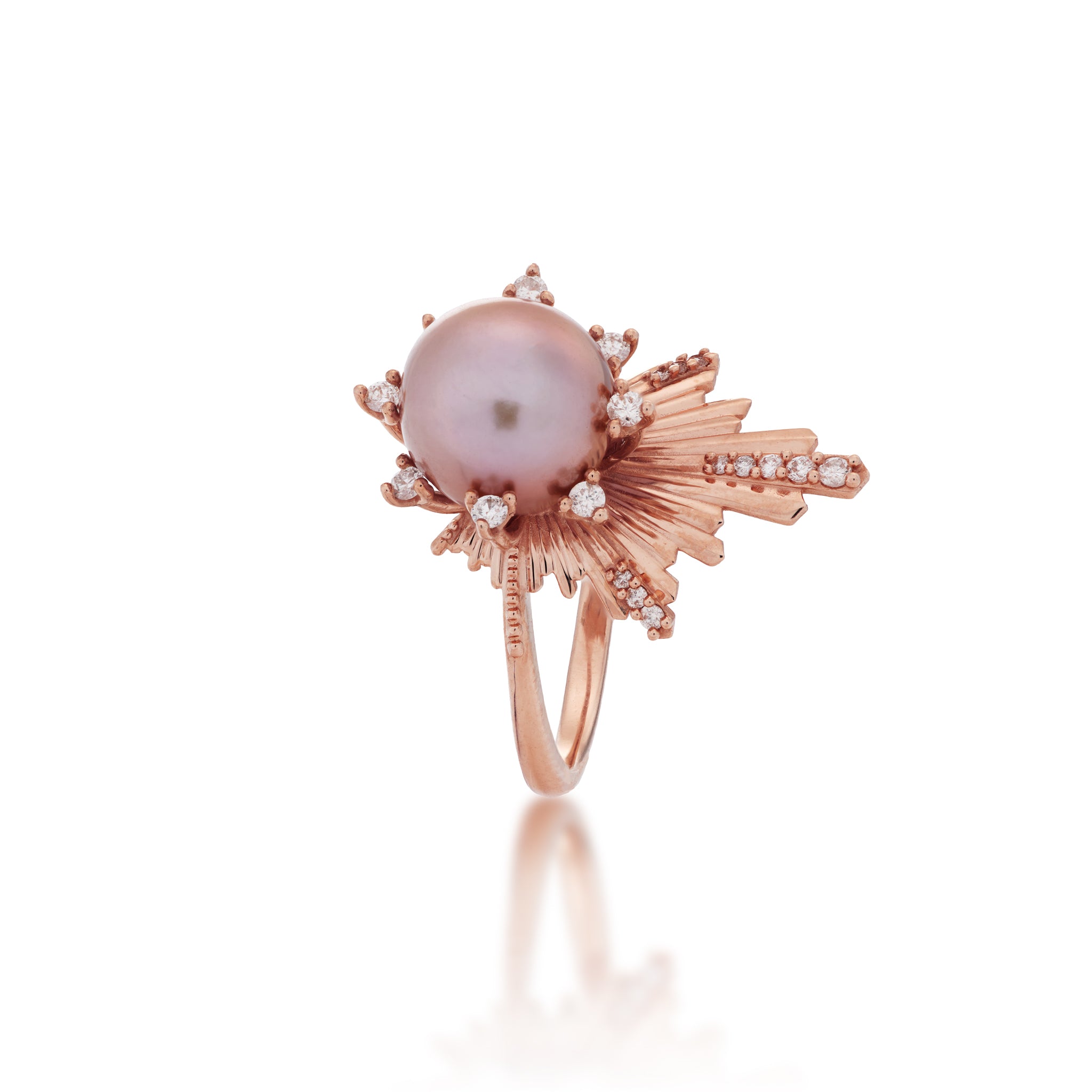 E Hoʻāla Lavender Freshwater Pearl Ring in Rose Gold with Diamonds - 21mm