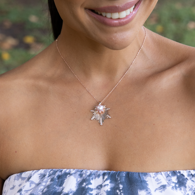 E Hoʻāla Lavender Pendant les perles d'eau douce en or rose avec des diamants - 27 mm