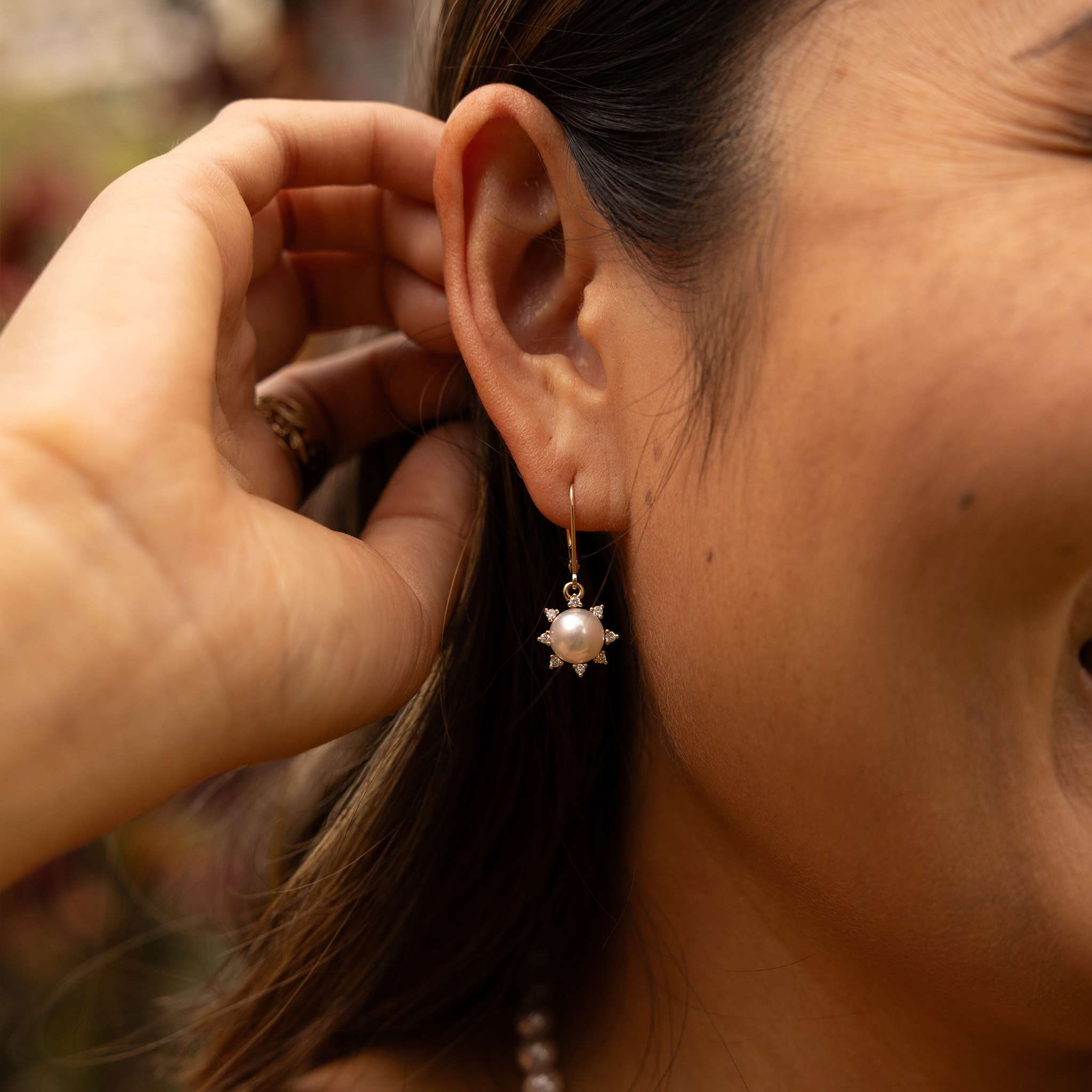 Protea Akoya Pearl Earrings in Gold with Diamonds - 8mm