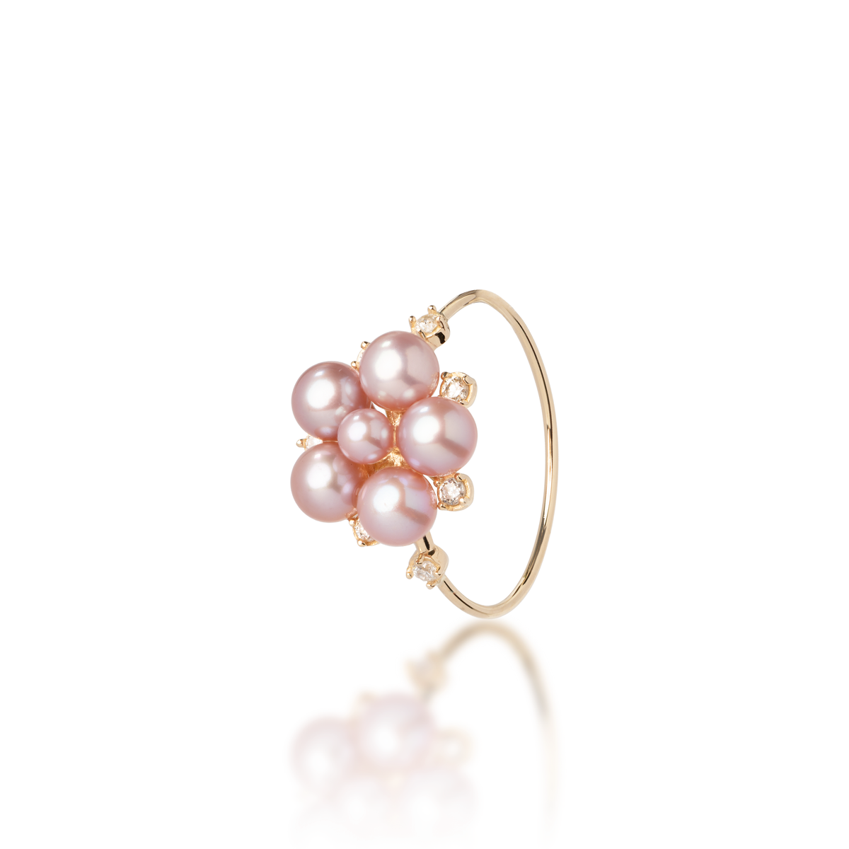 pearl ٩(๑❛ᴗ❛๑)۶pink ダイヤタイニーピン（No7103） Tiny Bubbles Freshwater Lavender Pearl Diamond Ring in Gold