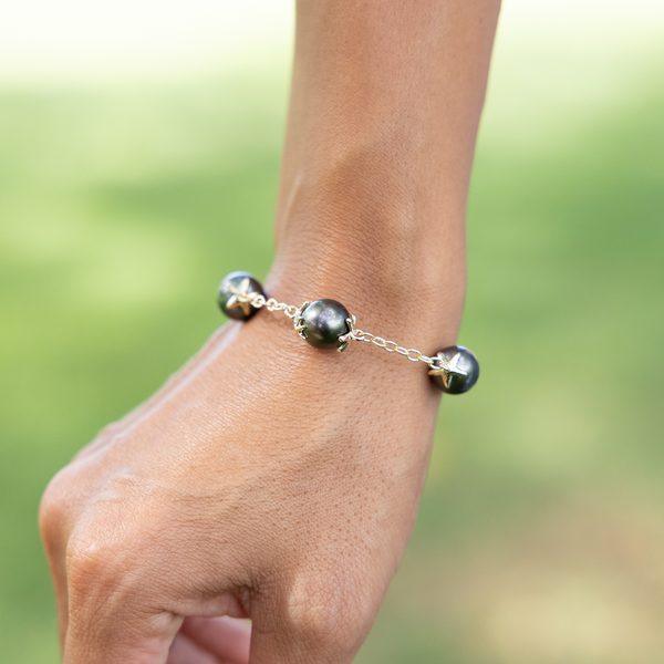 7-8,25 "Réefs réglables Bracelet de perle noir tahitien tahitien en or - 10-11 mm