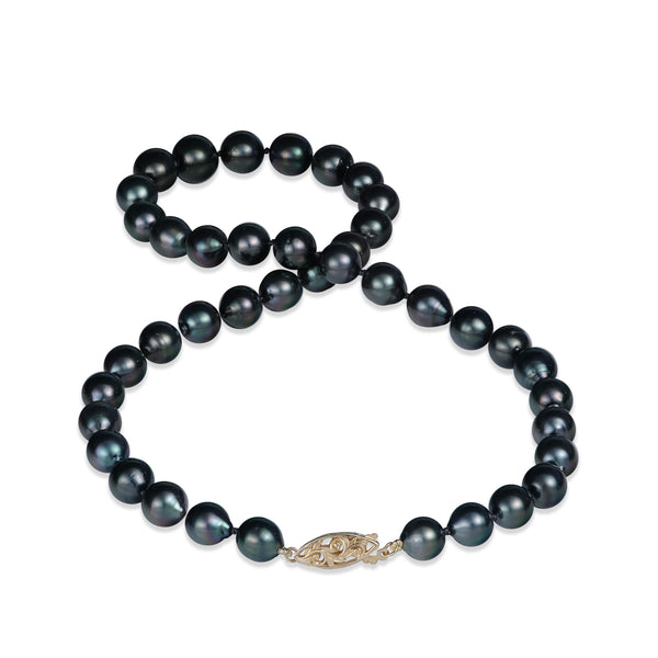 18-20 "Tahitianer schwarzer Perlenstrang mit Goldverschluss-8-11 mm